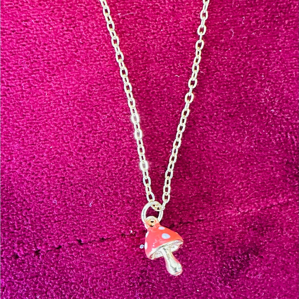 Gold Chain with Red Mushroom Pendant